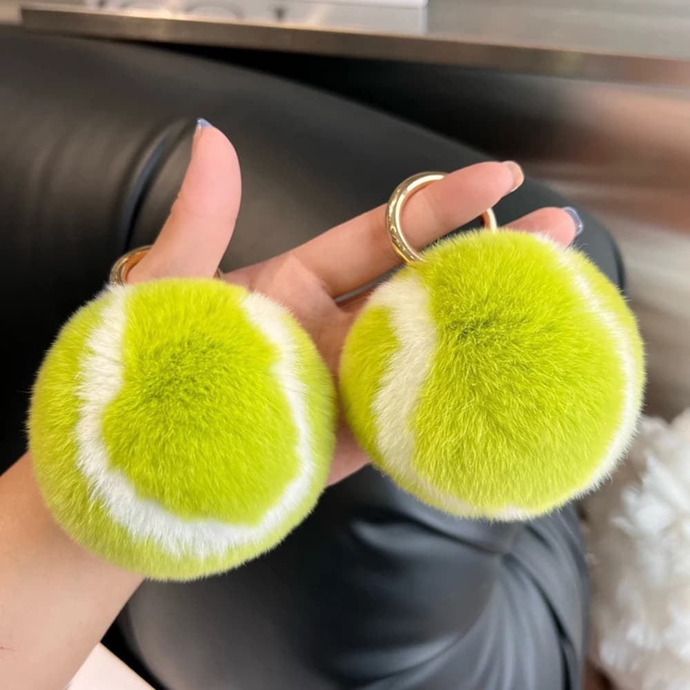 Simpatico Tennis vera pelliccia di coniglio Tennis portachiavi per auto ciondolo Ins peluche palla borsa da scuola ornamenti appesi per il regalo delle ragazze nuovo