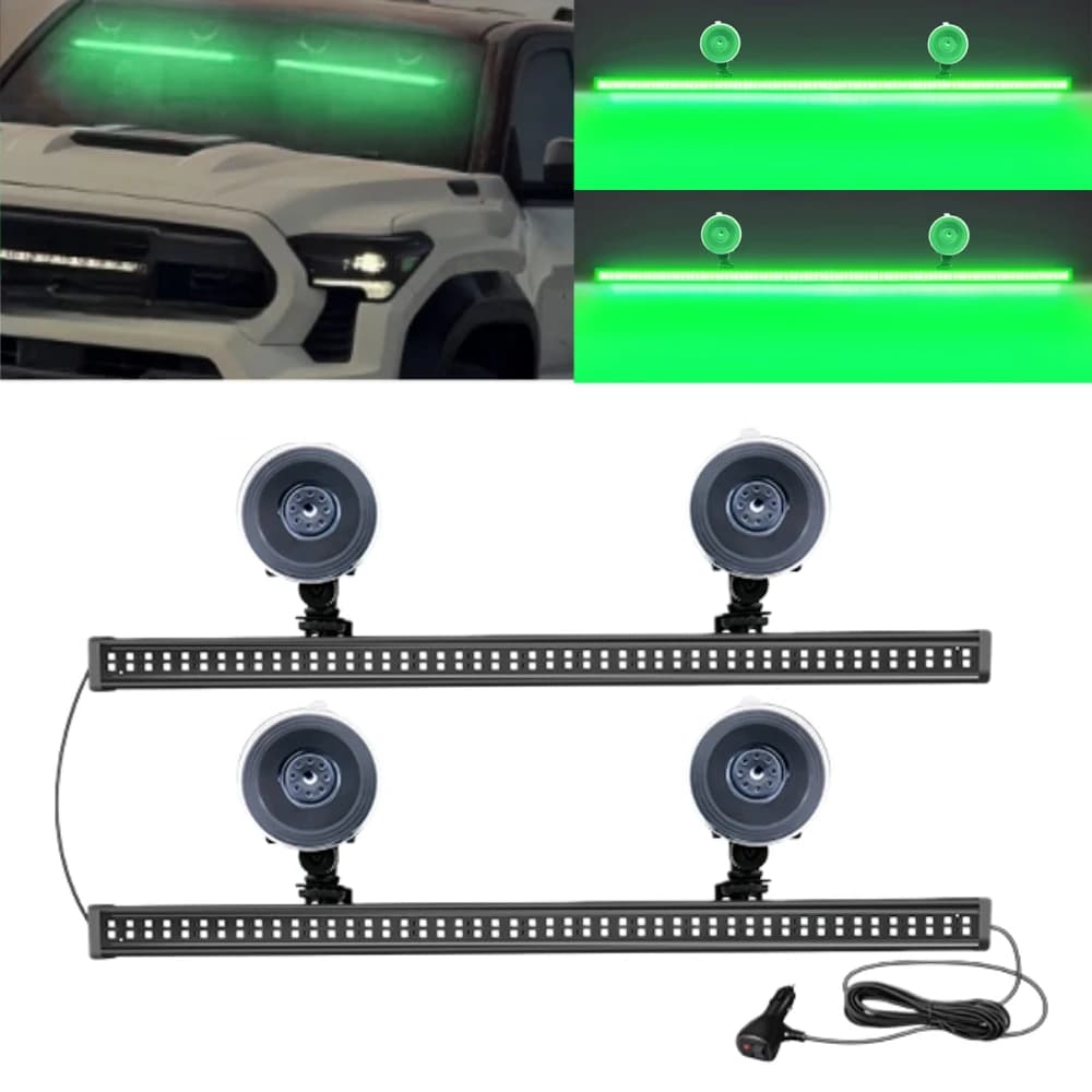 Barra Luminosa Stroboscopica 2in1 96 LED per Auto, Luce di Segnalazione Verde Lampeggiante, Faro di Avvertimento per Veicoli