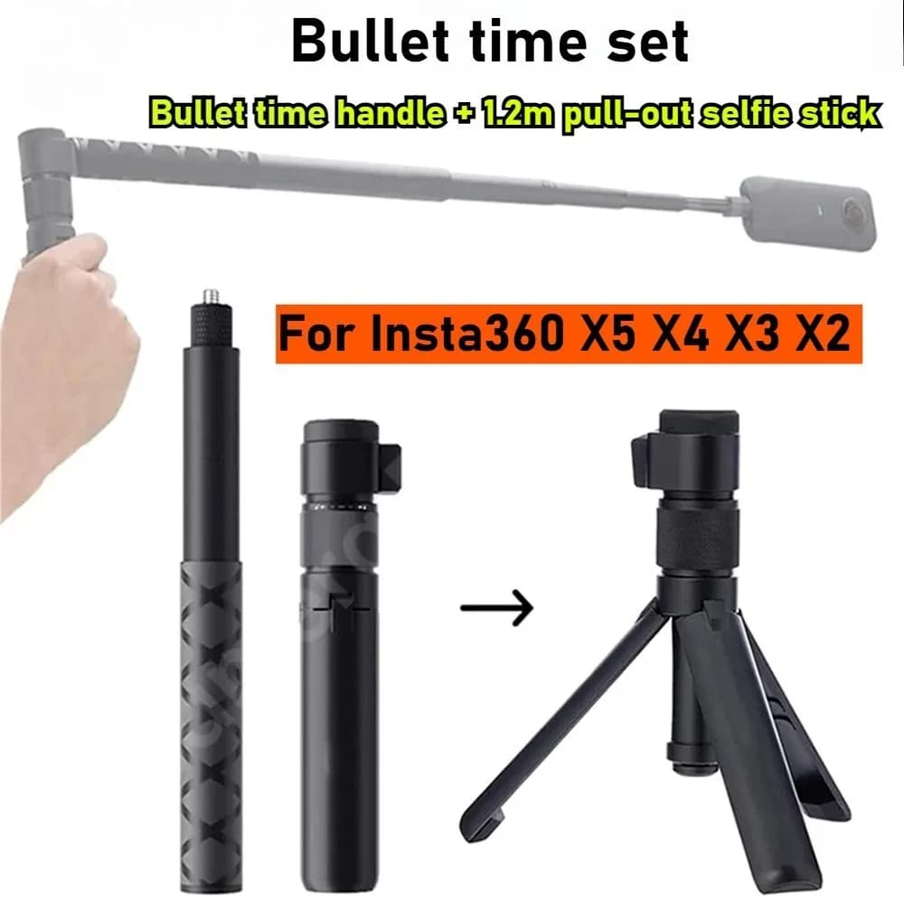 Supporto per treppiede da tavolo con impugnatura rotante per Insta360 X5 X4 Air X3/DJI Osmo 360 Camera Bullet Time Bundle Bastone per selfie invisibile da 1,2 m