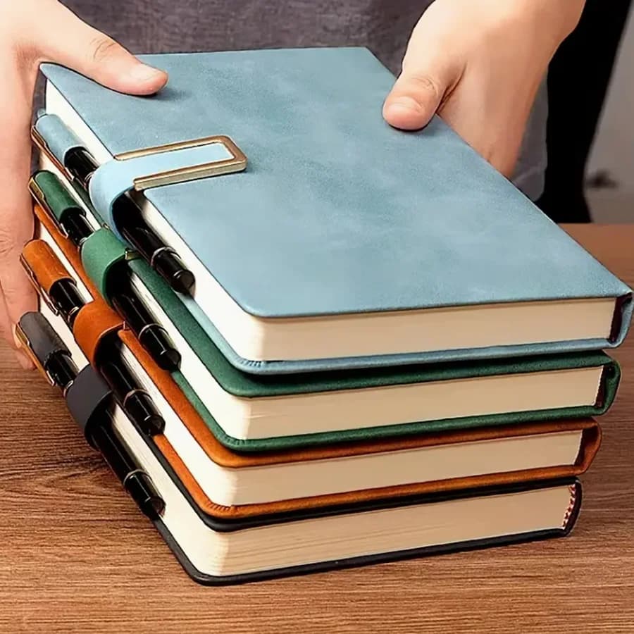 A5 Leather Notebook - Genuine 360° Lay-Flat Journal with Buckle Closure - Premium Writing Notebook for Office & Study