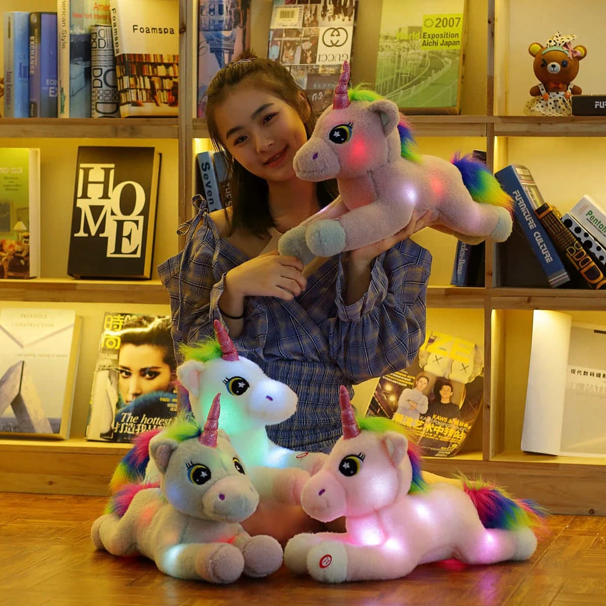 Peluche unicorno carino da 50 cm con luci a LED, divertente unicorno luminoso, bambola morbida che si illumina, regalo per bambini