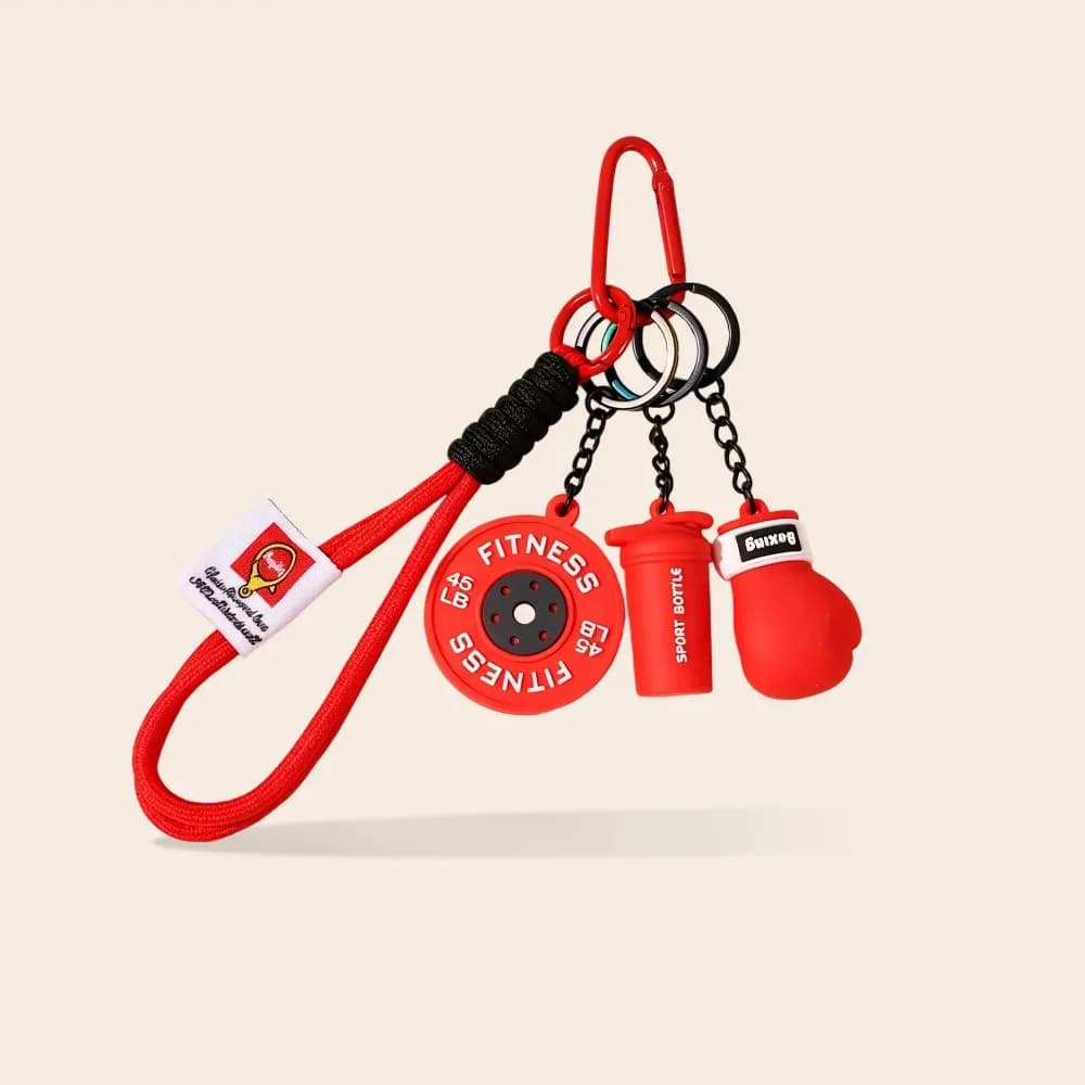 PVC Boxing Glove Keychain Metal Key Rings Multiple Charms Workout Key Ring Wrist Strap Fitness Theme Gym Bag Pendant