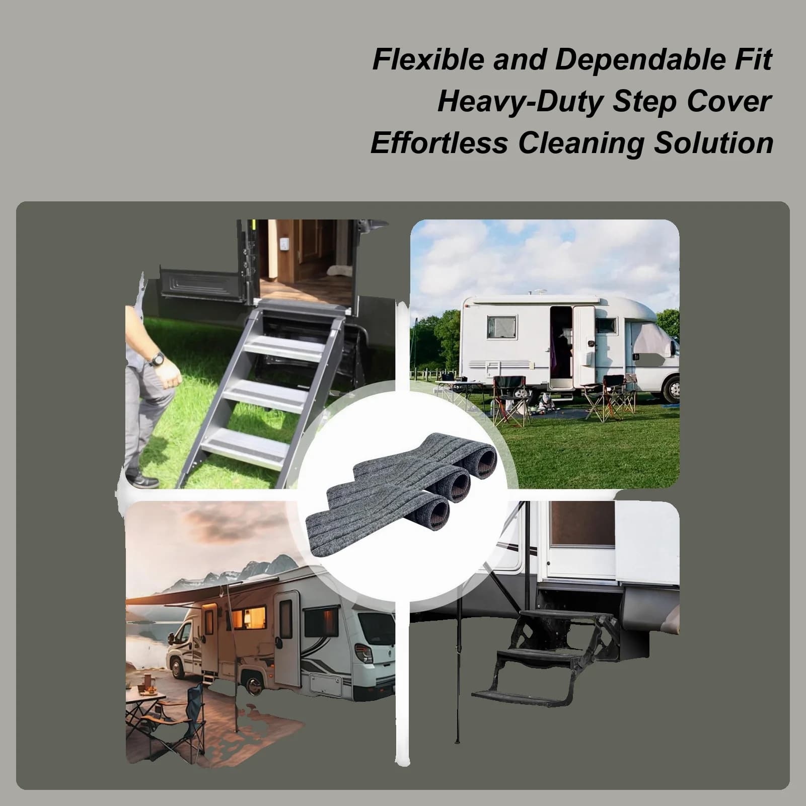Coperture per scale per camper 3 pezzi Tappeto per scale per camper esterno Accessori per tappeti regolabili resistenti alle intemperie per rimorchi da viaggio sul ponte interno Camper