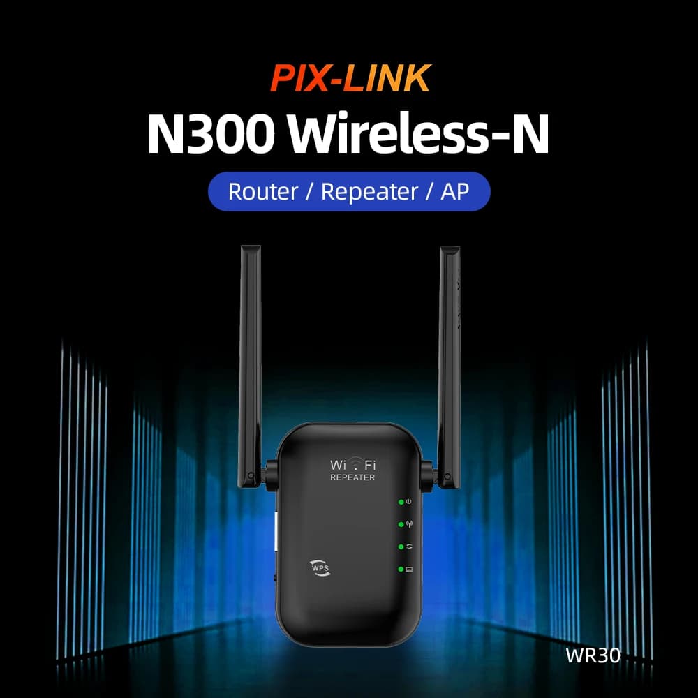 PIX-LINK WR30 Ripetitore WiFi N300 300Mbps, Amplificatore di Segnale Wireless, Modalità Router/AP, Penetrazione Pareti, Configurazione Facile WPS, per Casa e Ufficio