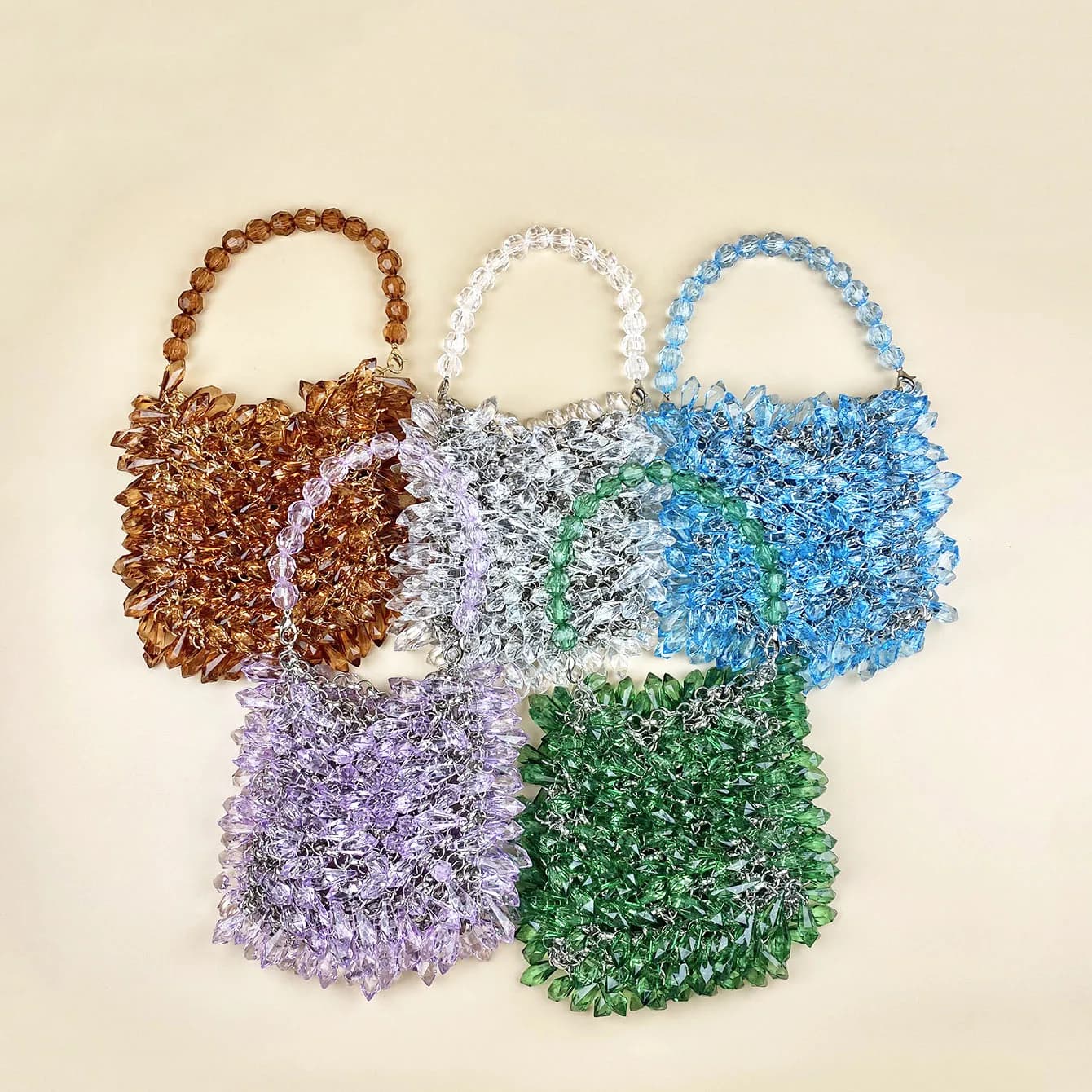 Acrylic Beading Women's Handbag French Hand Woven Tassel Evening Bag Fashionable Luxurious Design Elegant Beach Style Clutch Bag