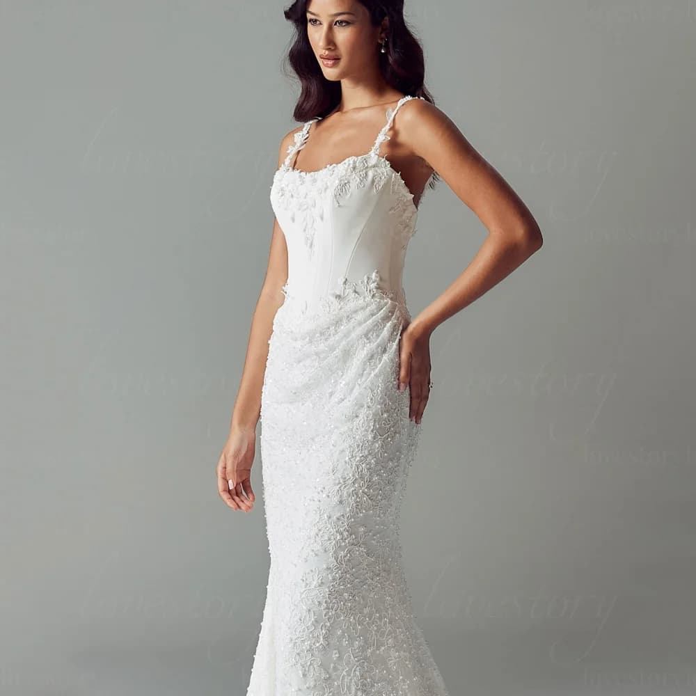 Abiti da sposa personalizzati, splendidi abiti da sposa con scollo a cuore, abiti da sposa a sirena in pizzo, moderni abiti da sposa con spalle scoperte, vestido de novia