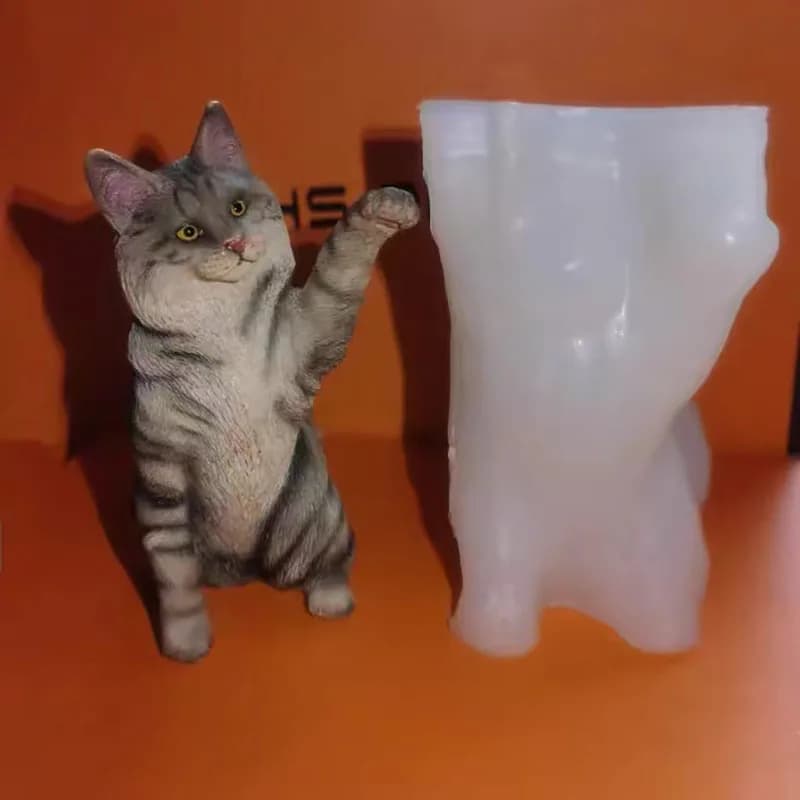 3D Cat Kitty Model Epoxy Resin Silicone Mold Resin Casting Simulation Maine Cats Ornament Molds DIY Study Table Resin Decoration