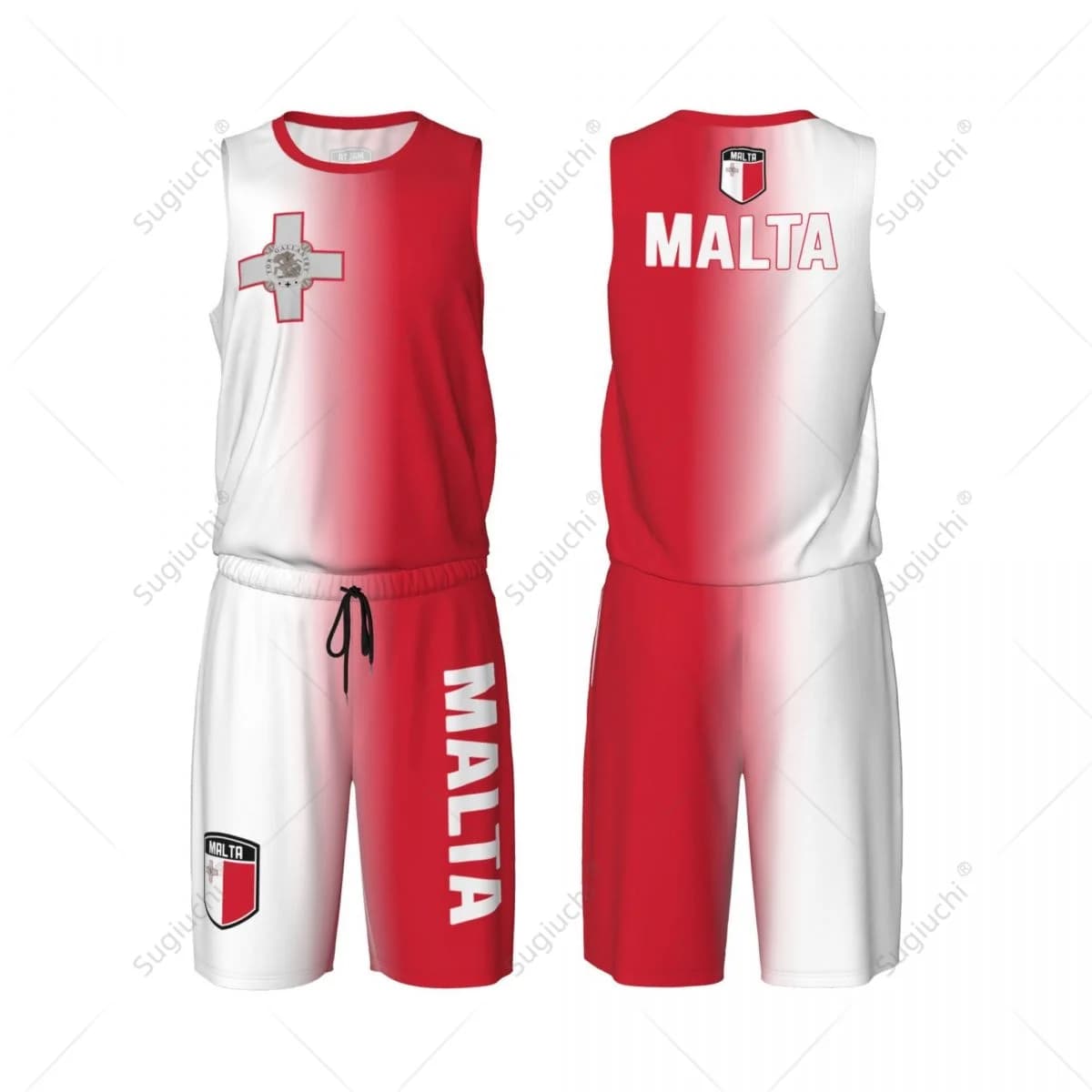 Set di maglie da basket con bandiera di Malta per uomo, maglia e pantaloni in rete, senza maniche, esclusivo, personalizzabile con nome e numero, unisex