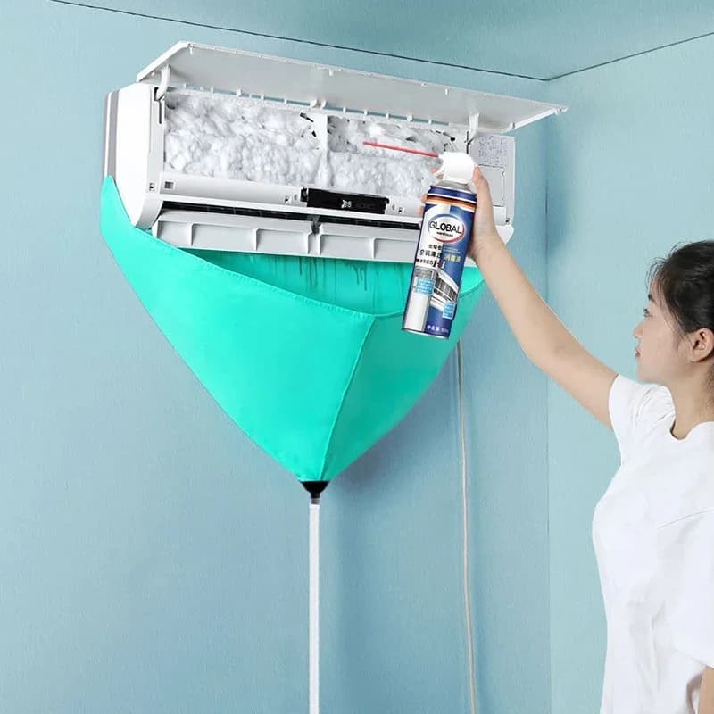 9000 ~ 18000BTU Estate Aria Condizionata Kit di Copertura di Pulizia Appeso AC Riutilizzabile Addensato Polvere Sacchetto di Acqua Piastra di Supporto Set di Detergenti
