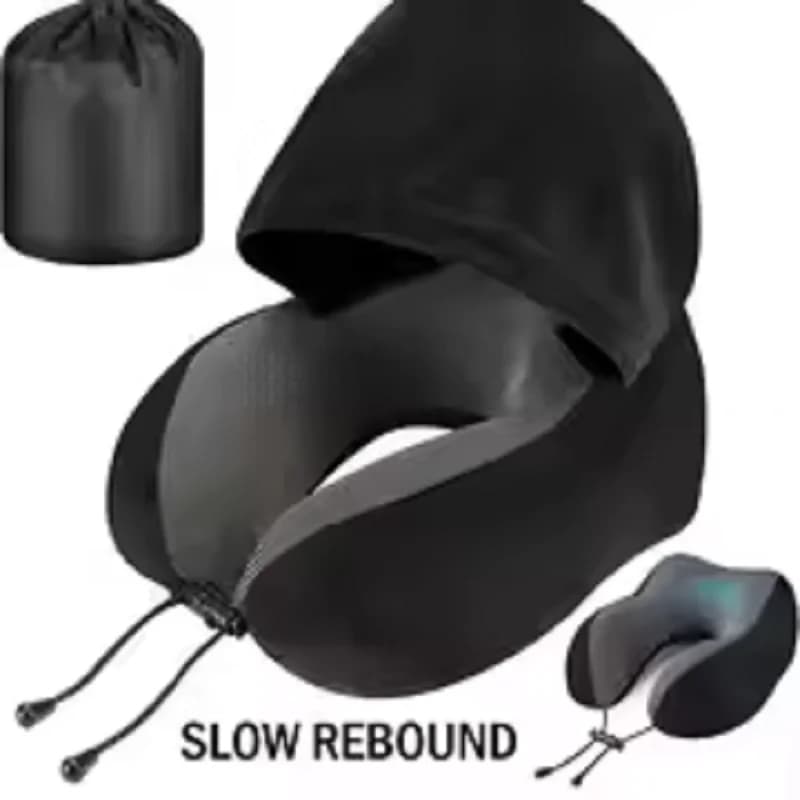 Cuscino da viaggio a forma di U con cappuccio in memory foam con copertura staccabile Supporto per il collo portatile per aereo, ufficio, pisolino, auto e uso domestico