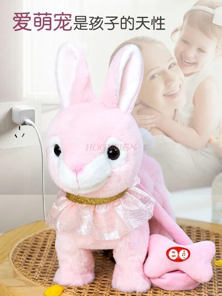 Peluche Elettrico Interattivo Coniglio Bianco per Bambini - Simulazione Animale Domestico che Impara a Parlare