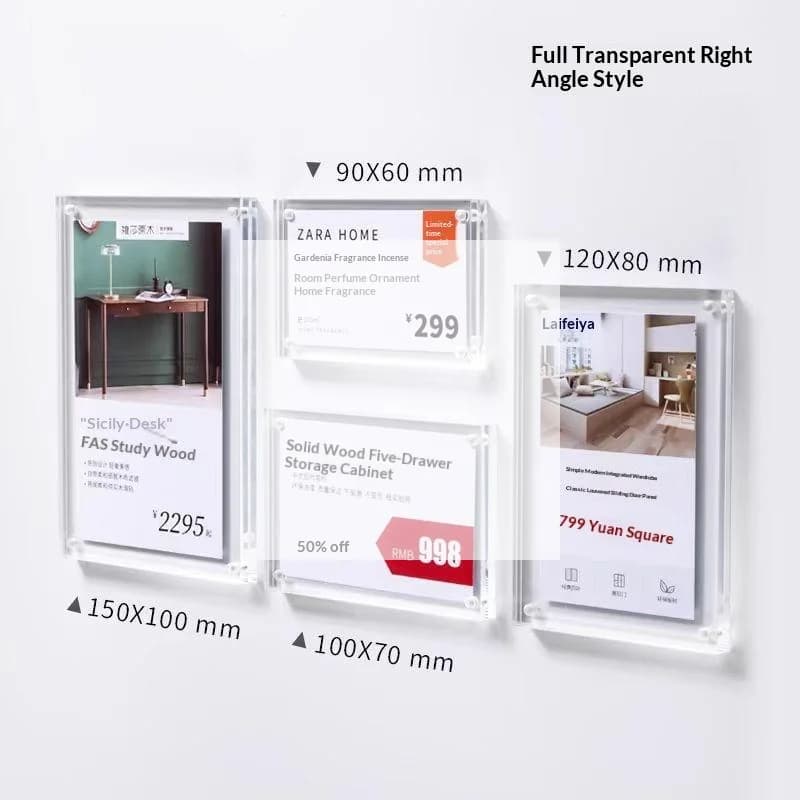 2 Parts Acrylic Poster Display, Photo Magnetic Frame, Photo Card Holder, Office and Desk Frame