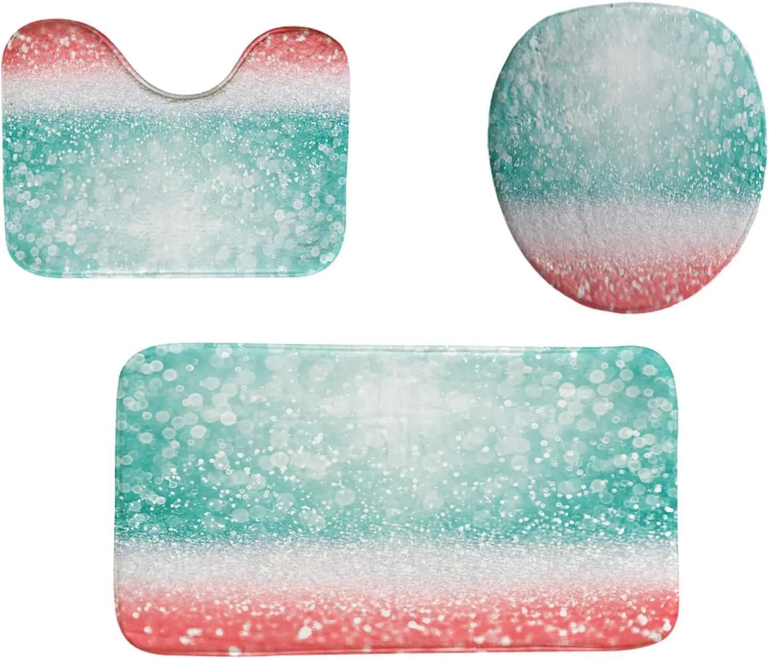 Set di tappetini da bagno rosa verde acqua astratto da 3 pezzi, tappeto in memory foam per WC a forma di U, tappeto da bagno morbido antiscivolo per la decorazione della casa del pavimento della doccia