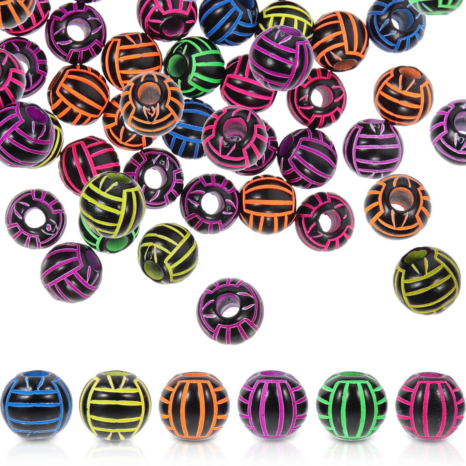 100 Pezzi Perline Acriliche a Forma di Pallone da Pallavolo per Creazione Gioielli Fai da Te, Accessori per Braccialetti e Collane Sportivi, Perline Sciolte in Acrilico a Forma di Pallone da Pallavolo