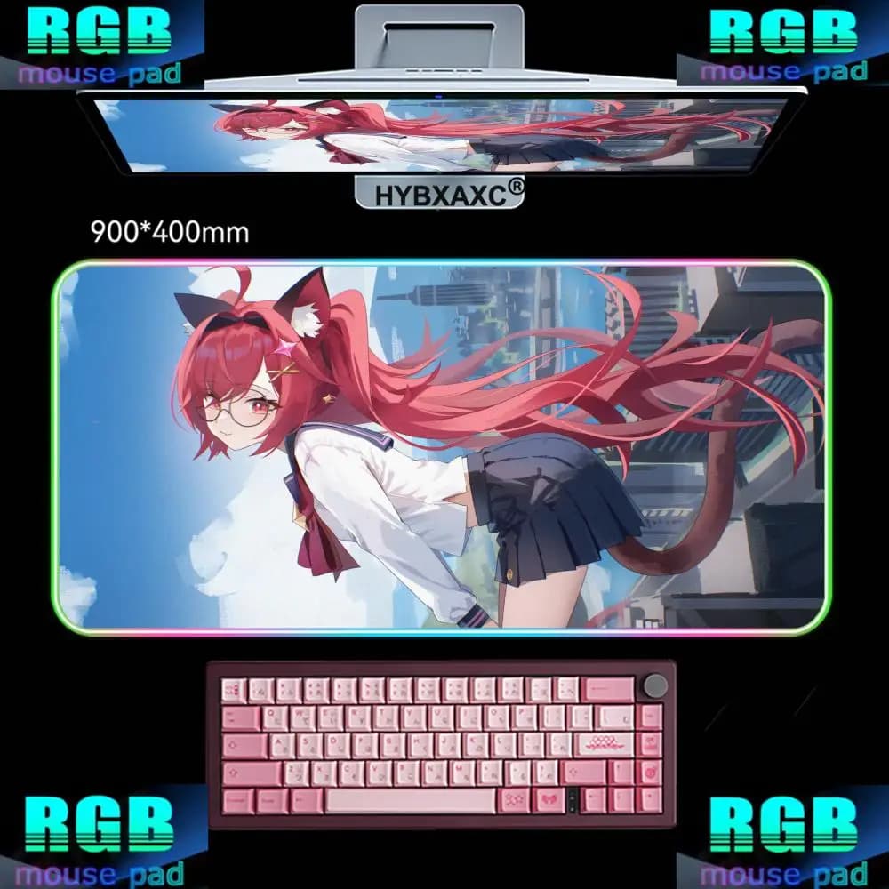 HYBXAXC Mouse Pad Neverness to Everness RGB Gaming Mouse Pad HD Gamer Large LED Light XXL Kawaii Anime Girl Lacrimosa Mouse Pad