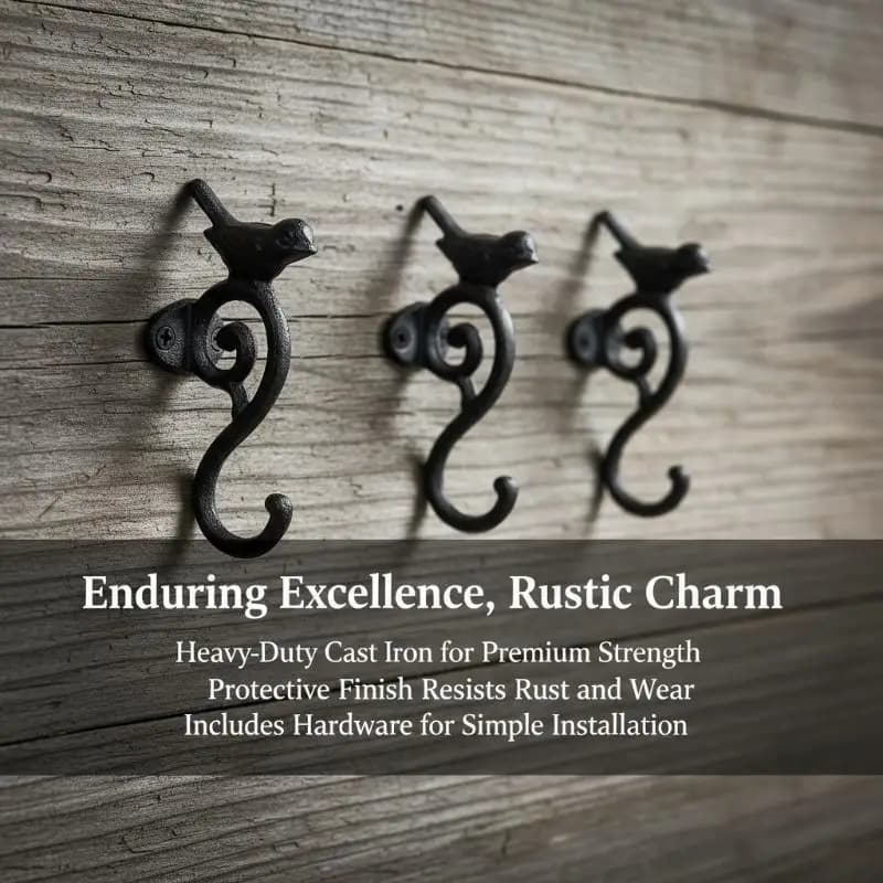Rustic Cast Iron Wall Hook Heavy Duty Wall Mounted Rack for RV Camper Travel Coat Towel Hanging Organizer