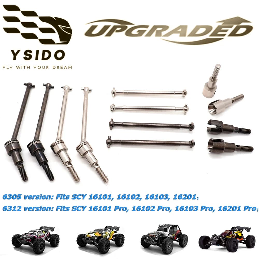 YSIDO Metallo Anteriore e Posteriore Albero Motore CVD Dogbone Kit Set Per 1/16 RC Auto Brushless/Spazzolato SCY 16101 16102 16103 Pro 16201