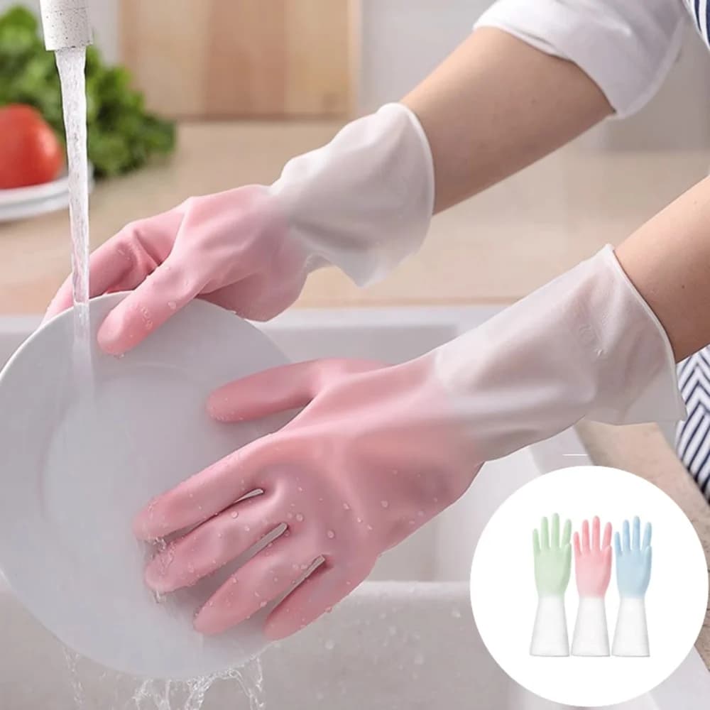 1 paio di guanti per lavare i piatti, strumento per la pulizia della casa, guanti in gomma per lavare i vestiti, lavori domestici magici, guanti da cucina, colore sfumato
