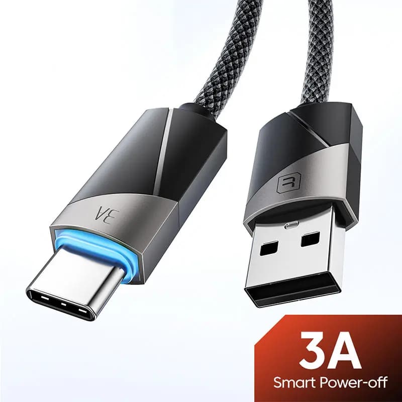 3A USB Type C Automatic Power-off Data Cable USB A To USB C Fast Charging Cable For iPhone 17 16 15 Xiaomi 17 Samsung S25 Huawei