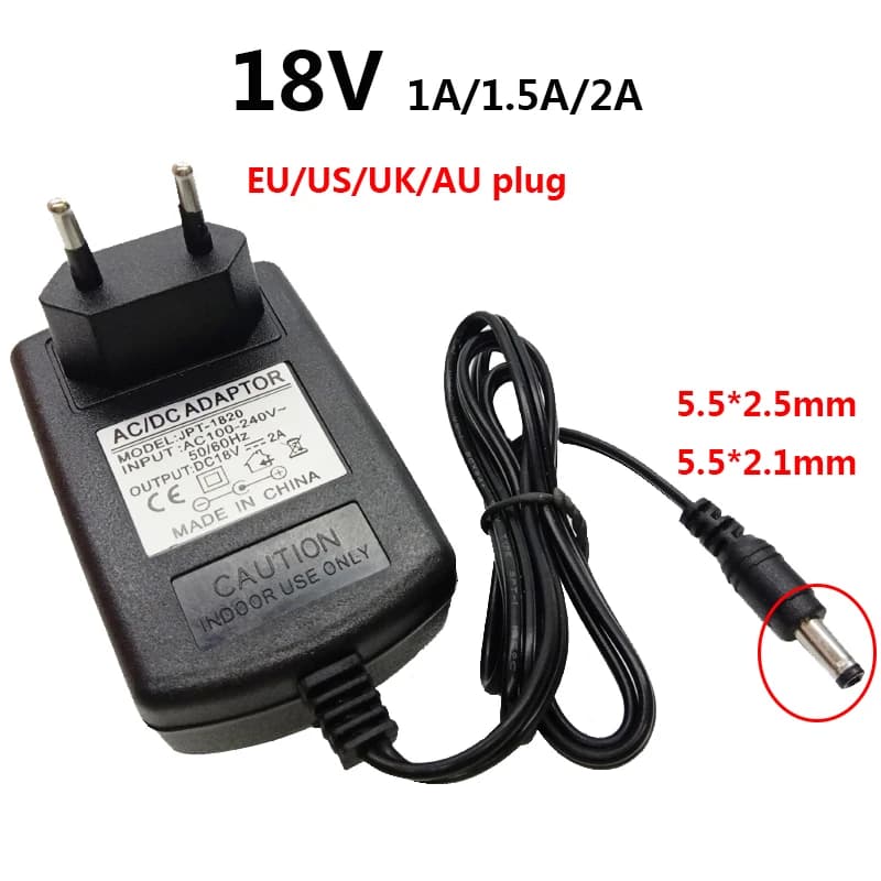 Alimentatore 18 V Fonte 18 V CC Alimentatore 18 V 18 Volt Adattatore trasformatore 18 V 2A 1.5A 1A UK AU EU US Adattatore di commutazione spina