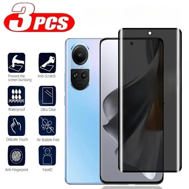 3 pezzi protezione schermo 3D vetro privacy per OPPO Reno 10 11 12 F Pro Plus 5G pellicola in vetro temperato anti-spia