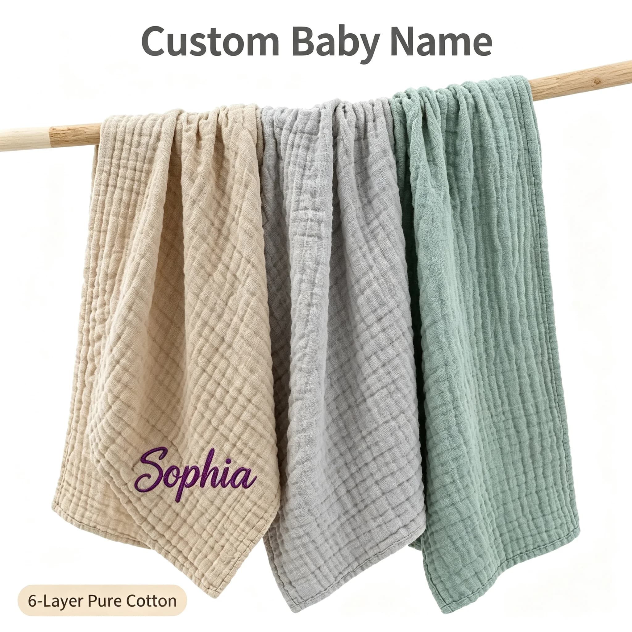 Personalized Muslin Baby Bath Towel 6-Layer Cotton Gauze Super Absorbent Quick Dry Newborn 0-3Y Beach Travel