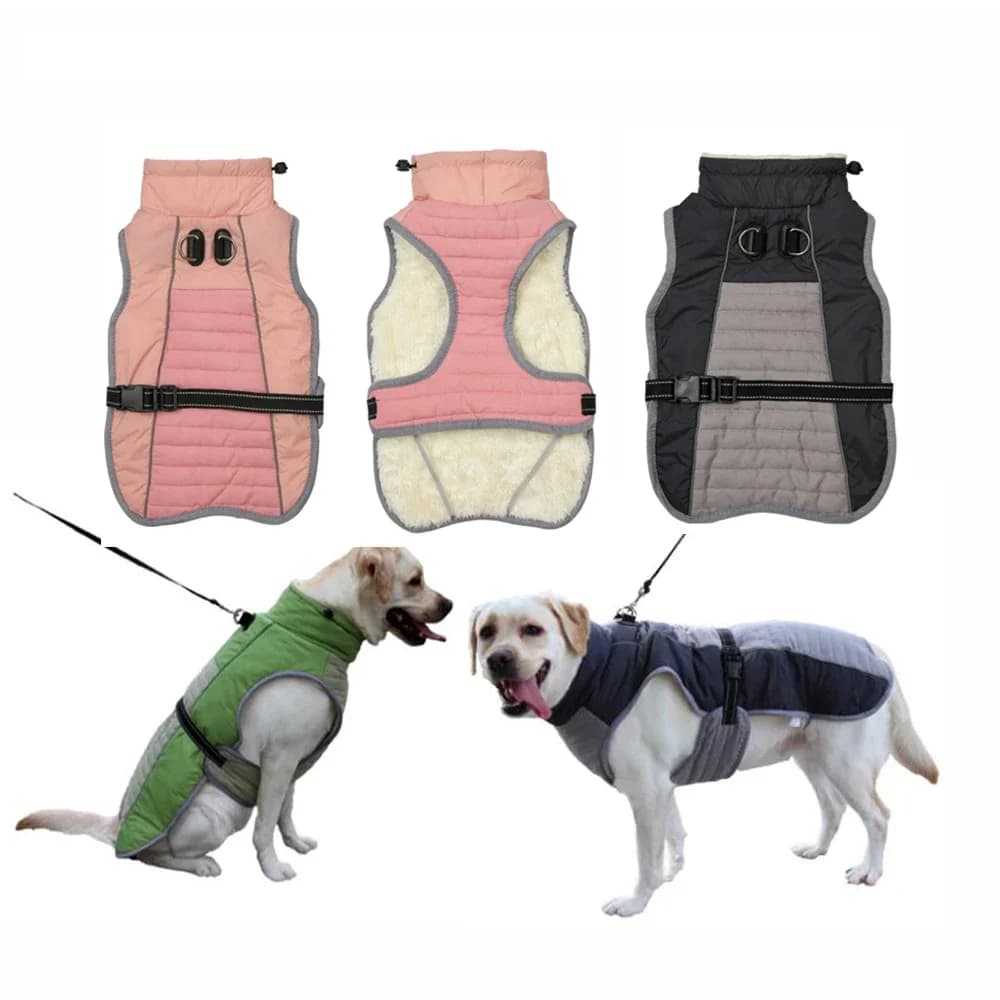 Cappotto invernale per cani Dolcevita antivento Fodera in pile ispessito caldo Giacca per cani Guinzaglio Striscia di imbracatura Vestiti per animali domestici per la stagione fredda