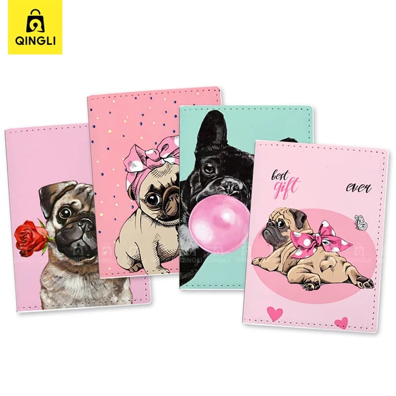 Bella copertina per passaporto Bulldog francese Modello di cane cartone animato Portafoglio per passaporto da viaggio Elementi essenziali per il viaggio Custodia per passaporto da donna