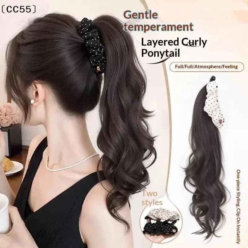Ponytail Wig For Women Polka Dots Banana Wave Clip Deep Wave Clip To Create Volume And Add Thickness To The Hair〔CC55〕