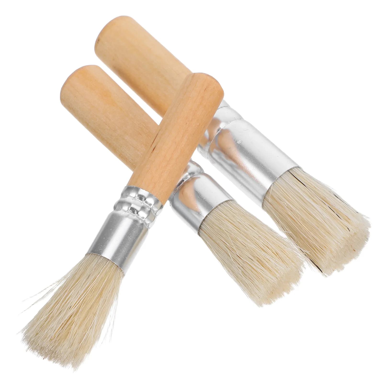 3Pcs Wooden Stencil Brushes Set Natural Bristle Paintbrushes for Oil Acrylic Watercolor Art Indoor Outdoor Painting