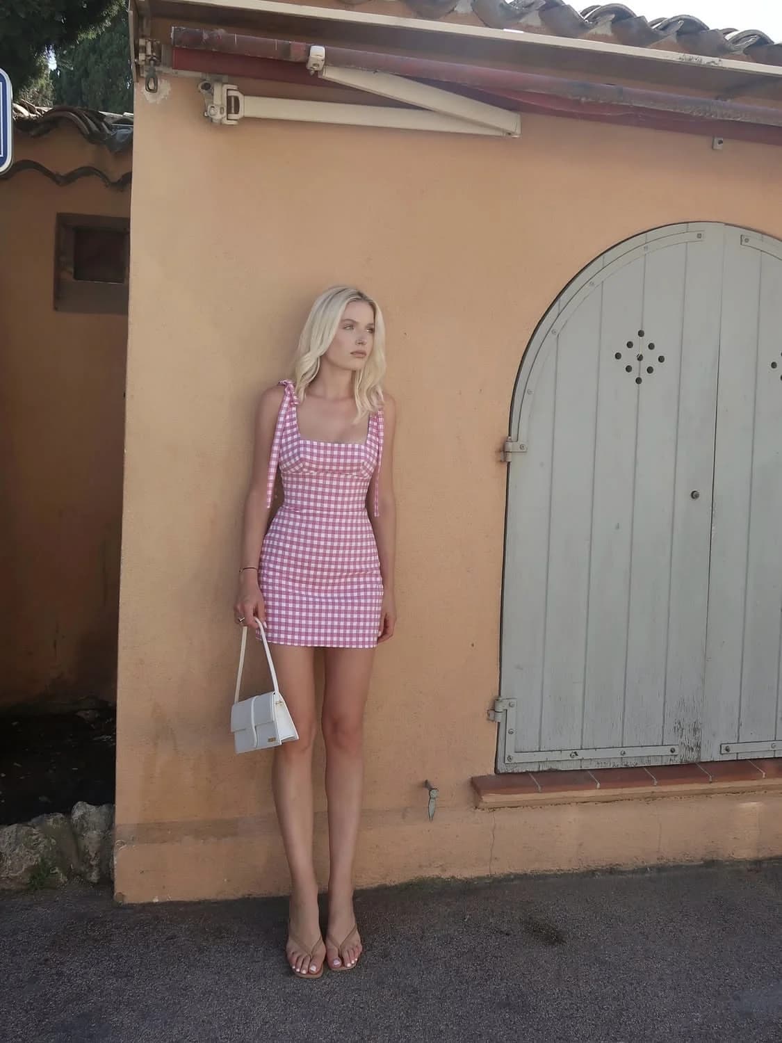 ZHAOLIN Pink Plaid Dress Vintage Bow Tie Strapless Summer Short Skirt French Style A-Line Silhouette Invisible Zipper