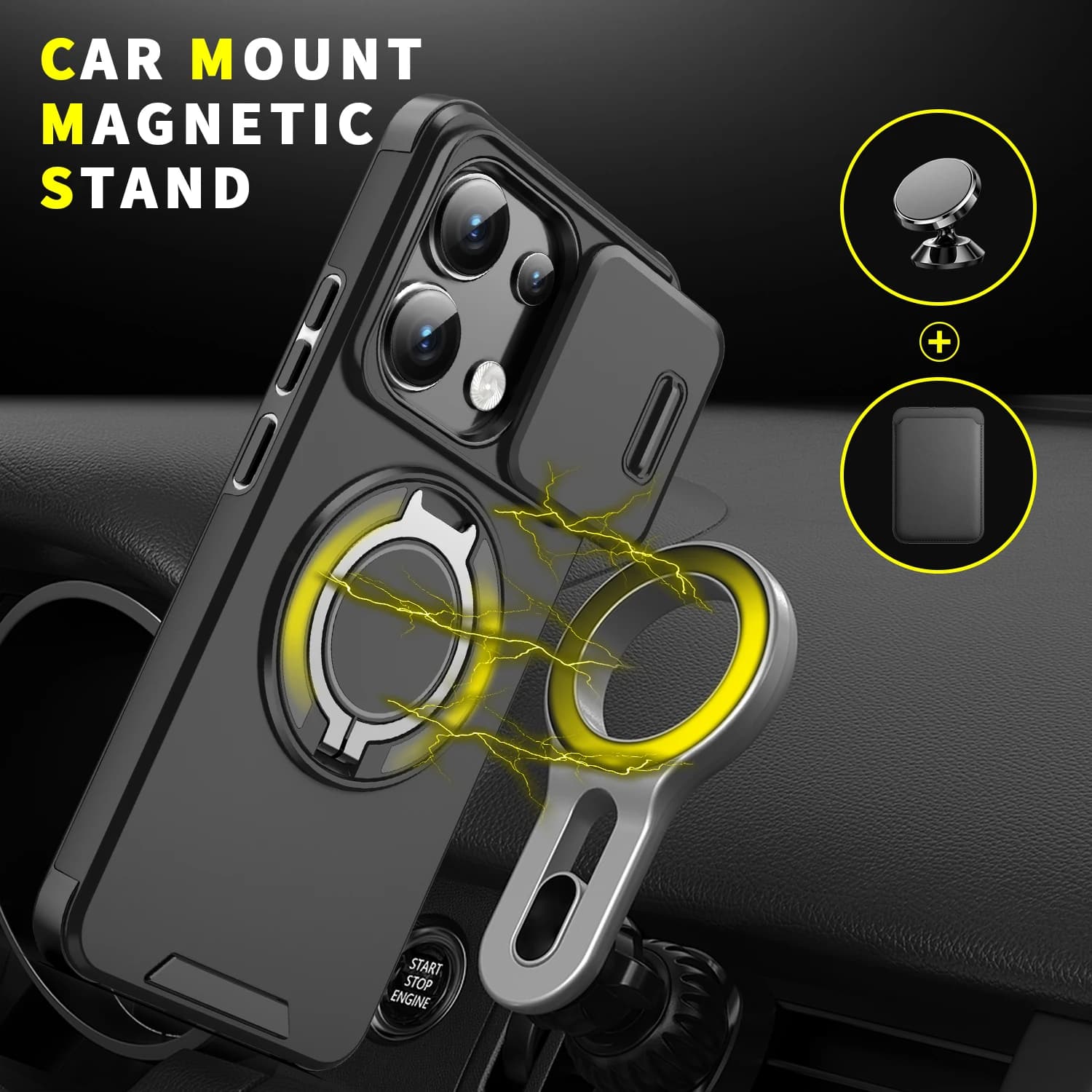 Custodia Morbida in Silicone per Redmi Note 13 Pro Plus 5G 4G con Supporto in Metallo e Protezione Lente, Compatibile con Ricarica Wireless Magnetica
