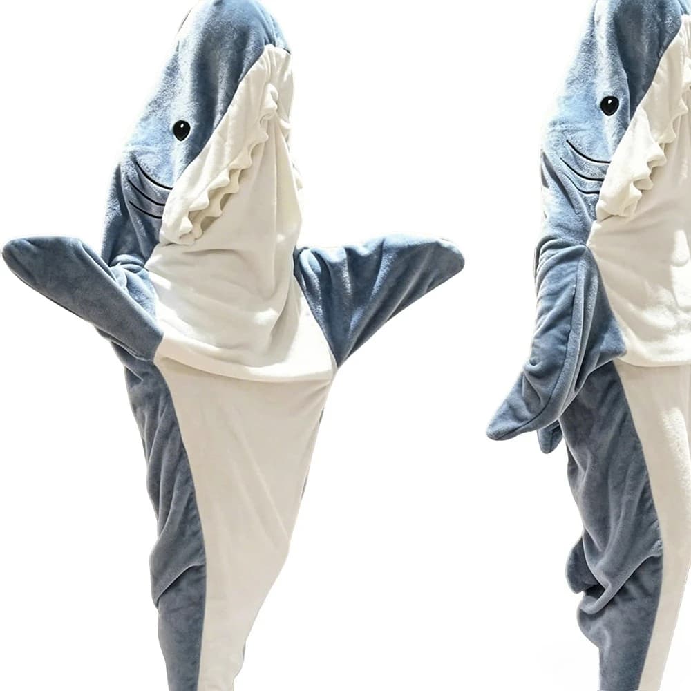 Multi-purpose Warm Flannel Shark Wearable Sleeping Bag Portable Cartoon Animal Hooded Blanket Anti-cold Sleep Sack For Home Sofa Camping Cosplay Outfit