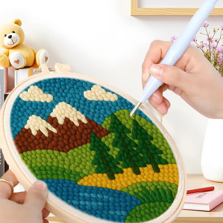 GATYZTORY punch needle embroidery kit for beginners Yarn scenery For Beginner Easy Handiwork Diy Set stitch Art Home Decoration