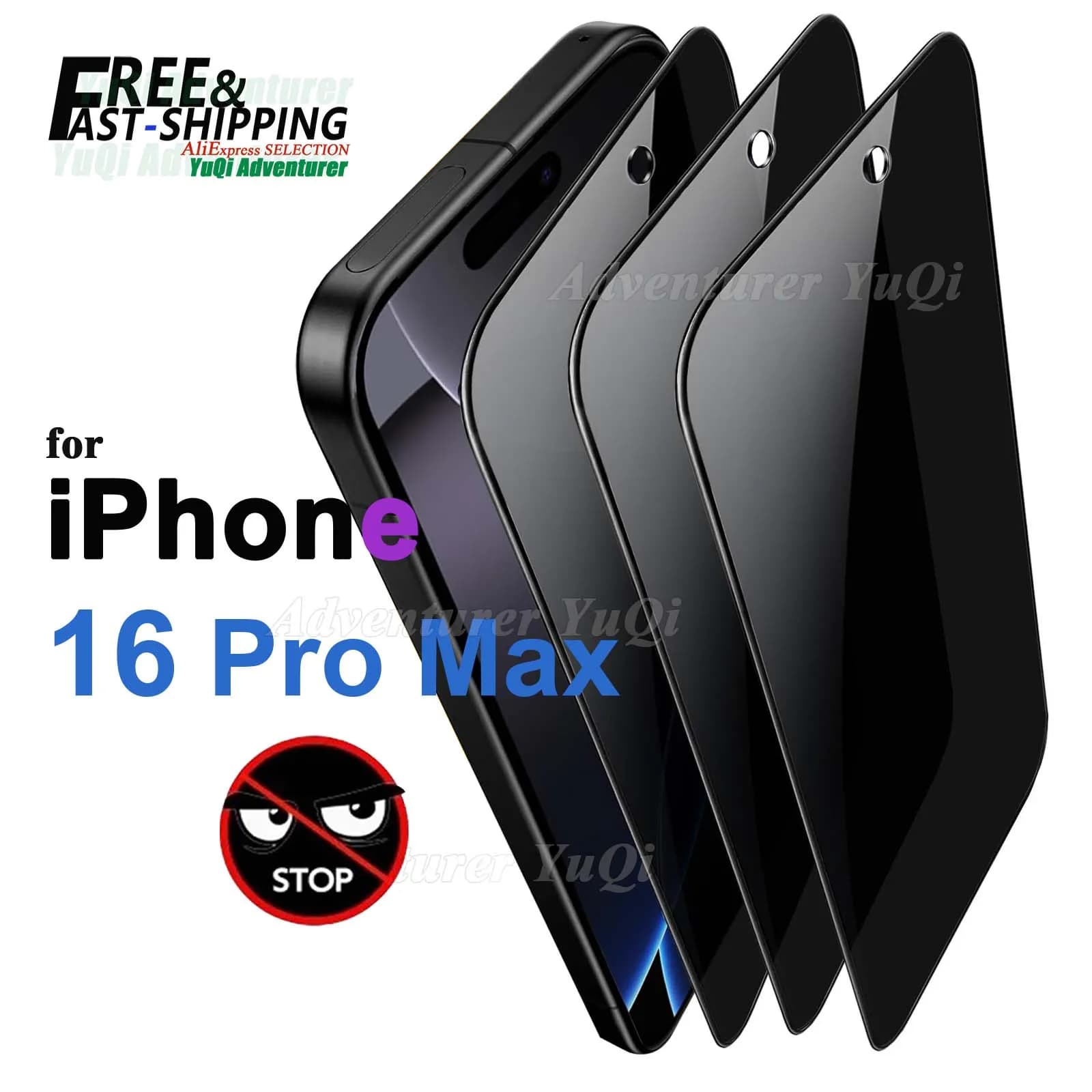 Proteggi schermo anti-spia per iPhone 16 Pro Max da 6,9 pollici, vetro temperato Privacy Peep Scratch 9H Custodia amichevole in alluminio alto