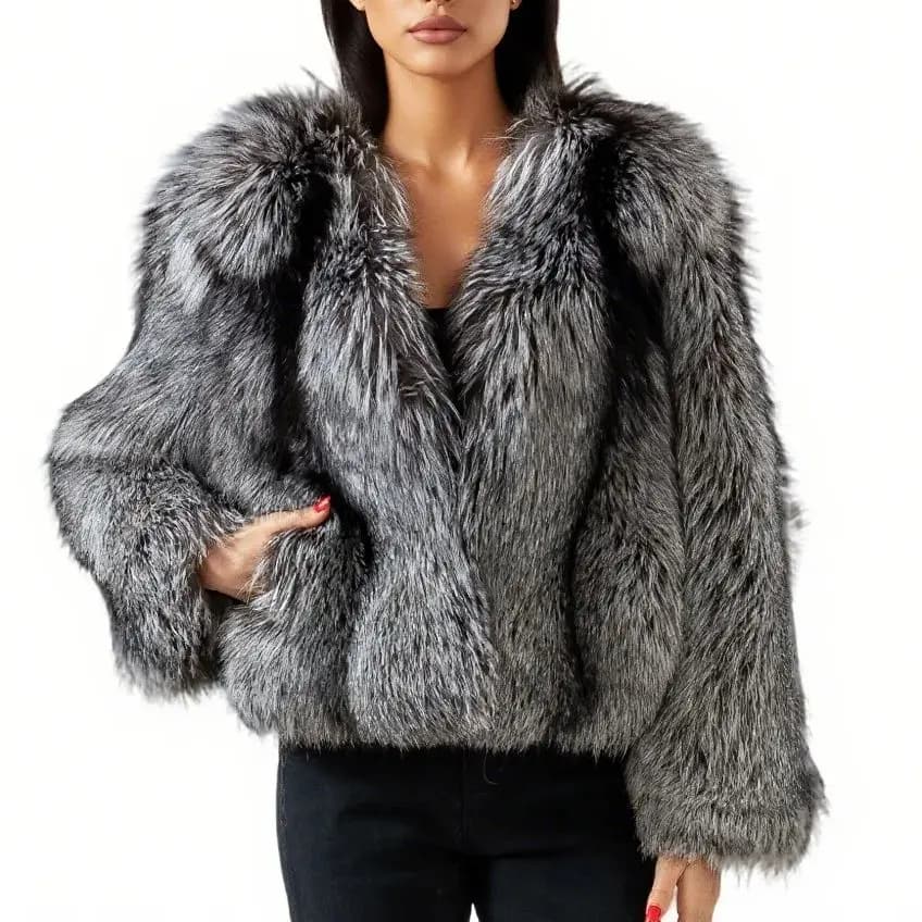 natural sliver fox fur short coat full pelt luxury furry jacket think warm B250458