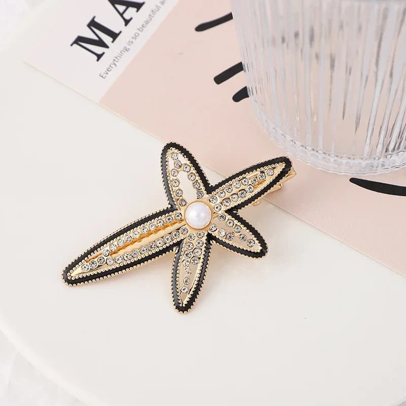 Fermaglio per capelli grande con perle imitazione a forma di stella marina, fermagli a coccodrillo con cristalli per donna, gioielli per capelli laterali