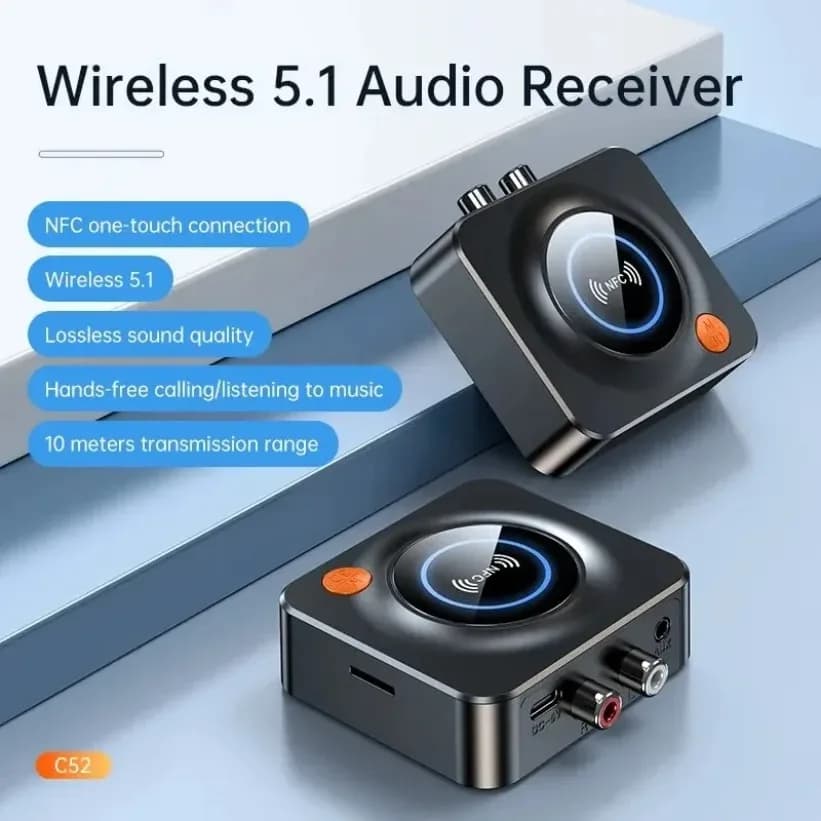 10M Transmission Bluetooth 5.1 Audio Receiver NFC Fast Pair TF Card Playback Lossless Sound for Car Stereo Home Speaker System