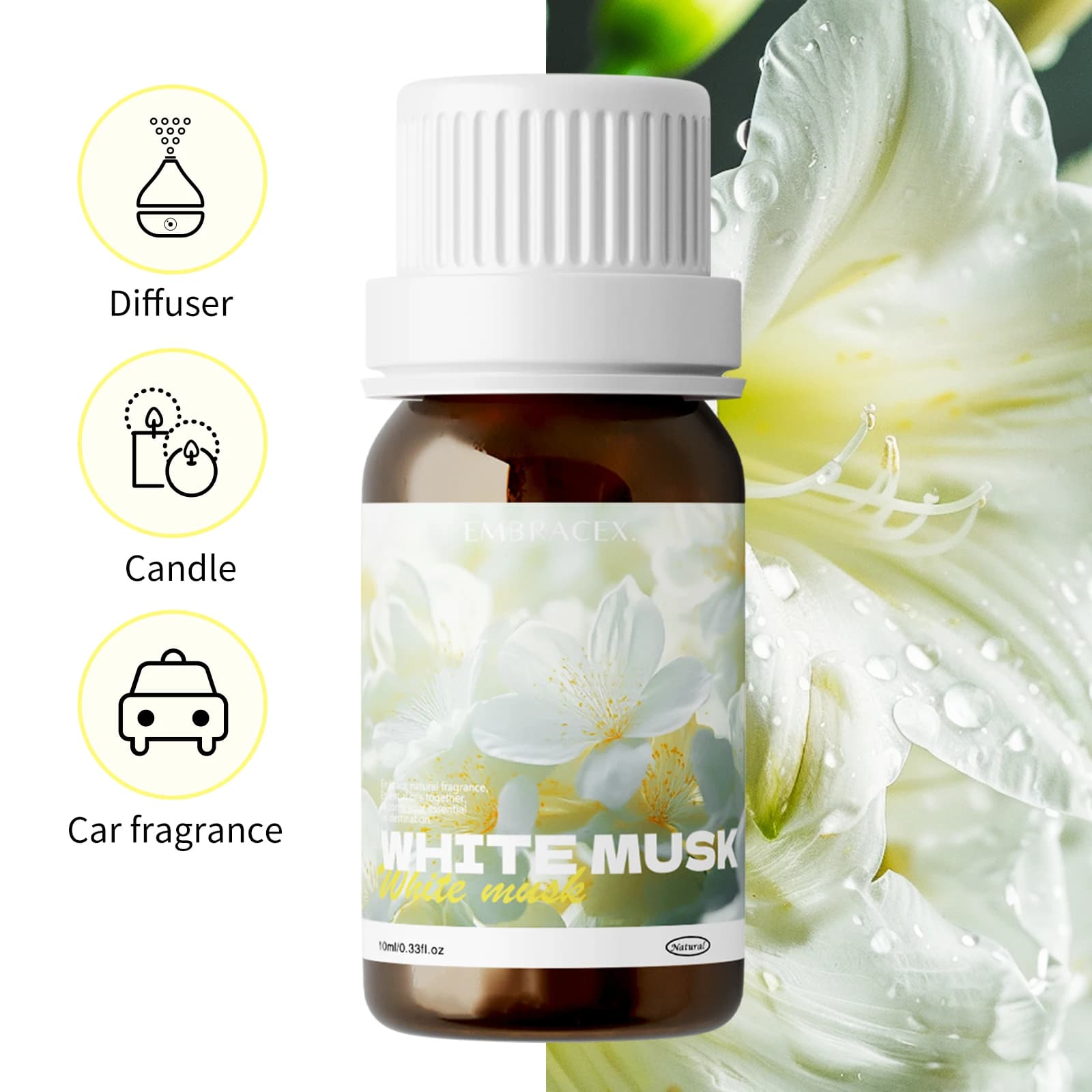 10ml Olio di Muschio Bianco Olio di Rosmarino Pianta Naturale Aromaterapia Fresca per Diffusore di Massaggio, Deodorante per ambienti, Aromaterapia per Auto, Regali