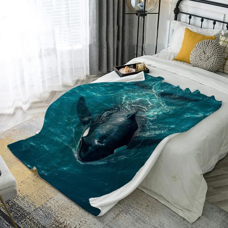 Orca nell'oceano Coperta in flanella in microfibra Coperta Camera da letto Soggiorno Divano Decorazione domestica morbida e confortevole