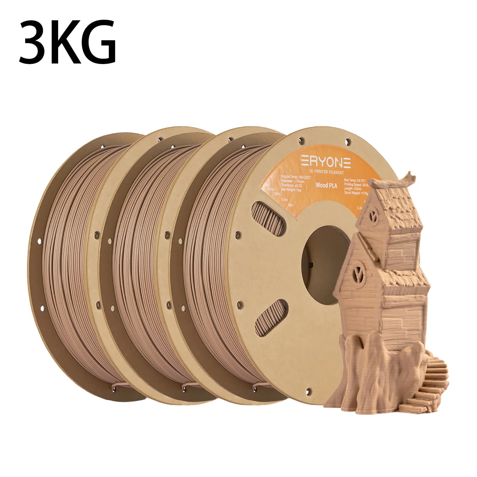 Filamento PLA ERYONE 3KG per Stampante 3D, Diametro 1.75mm +/- 0.03mm, Confezione Convenienza Bobina da 1KG