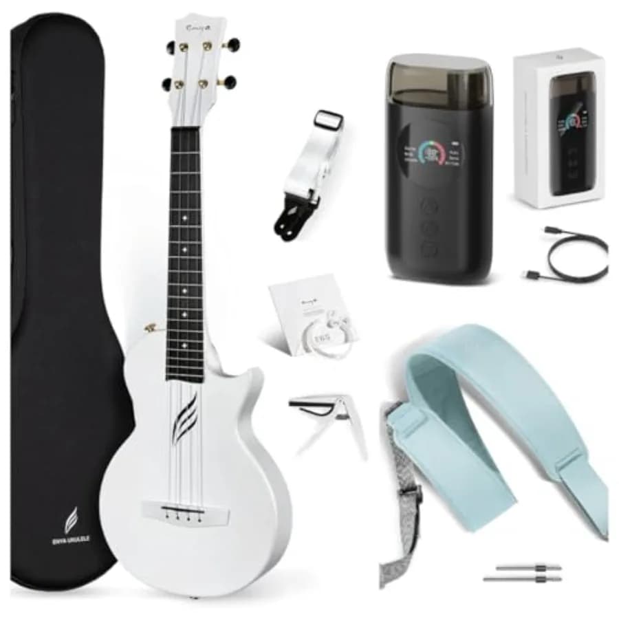 Ukulele Tenore 26 Pollici in Fibra di Carbonio Acustico Plus con Cutaway, Ukulele da Viaggio per Principianti, Kit Completo e Accordatore Automatico Intelligente per Chitarra