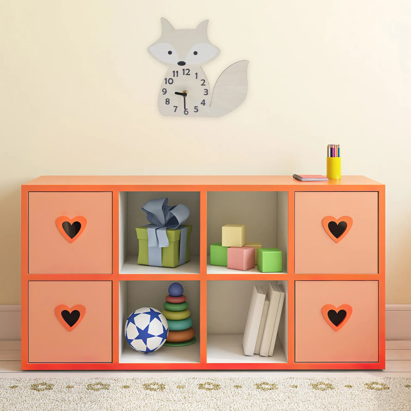 Orologio da Parete in Legno a Forma di Volpe, Design Silenzioso, per Camera da Letto, Soggiorno, Decorazione Casa