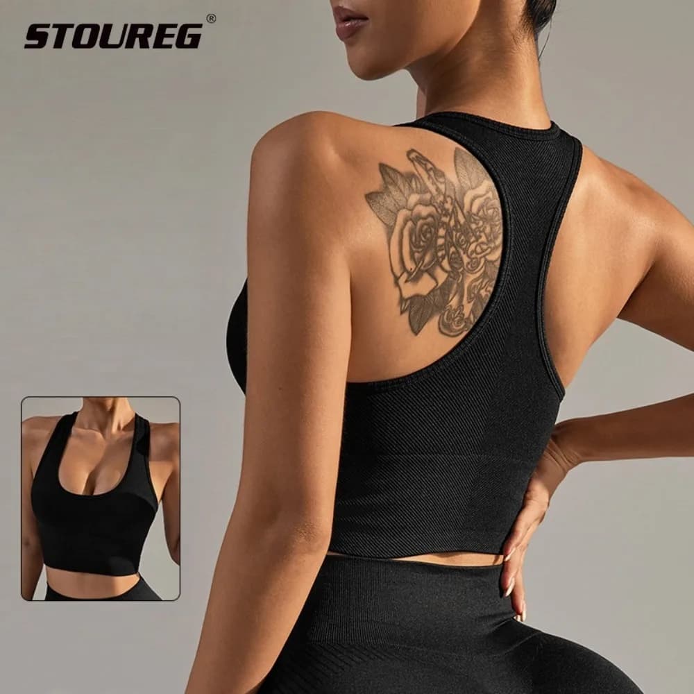 STOUREG One piece tight sports vest, women's H-shaped back quick drying running fitness yoga fitness solid color vest