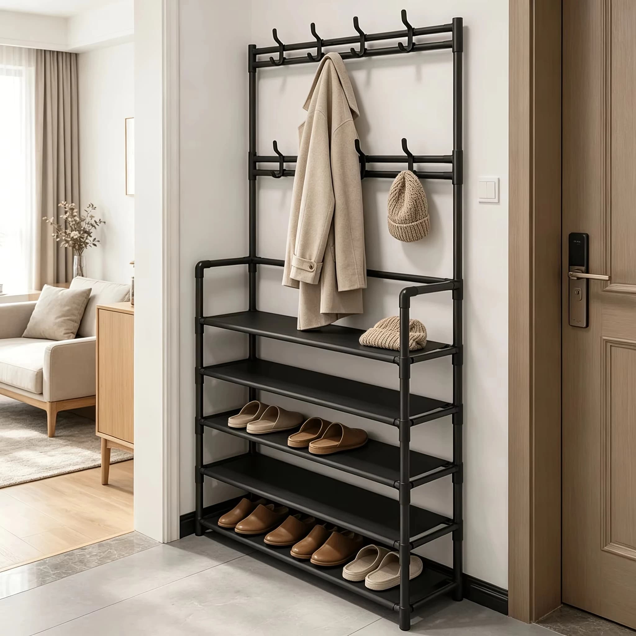 Appendiabiti e panca multifunzione per ingresso, mobile contenitore per scarpe, vestiti, cappelli, borse, ombrelli e giacche