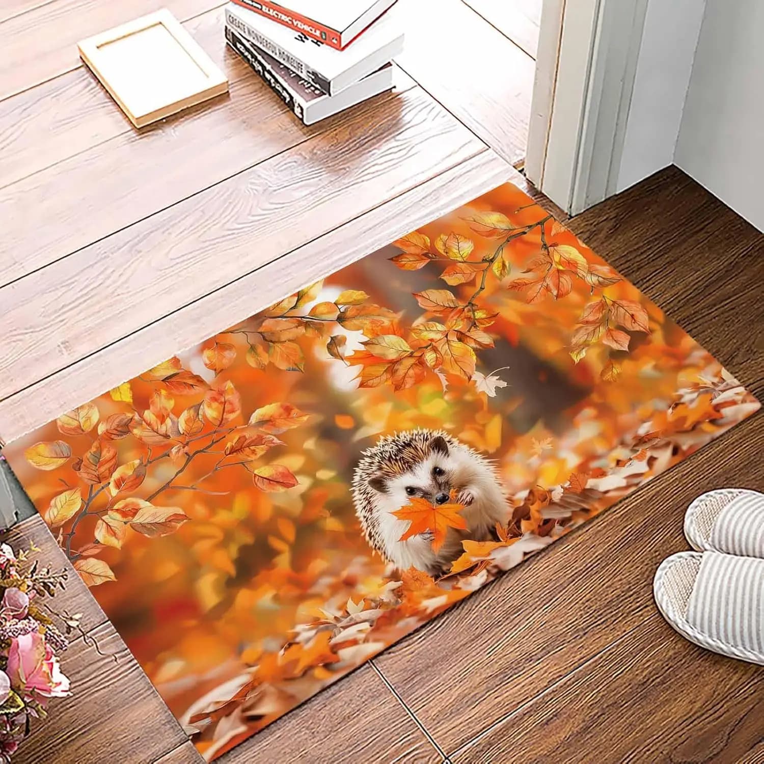 Autunno riccio Benvenuto Tappetino Autunno Ringraziamento Foglie d'acero Ingresso Tappetino antiscivolo Decorazioni per la casa Tappetino per piedi comodino camera da letto