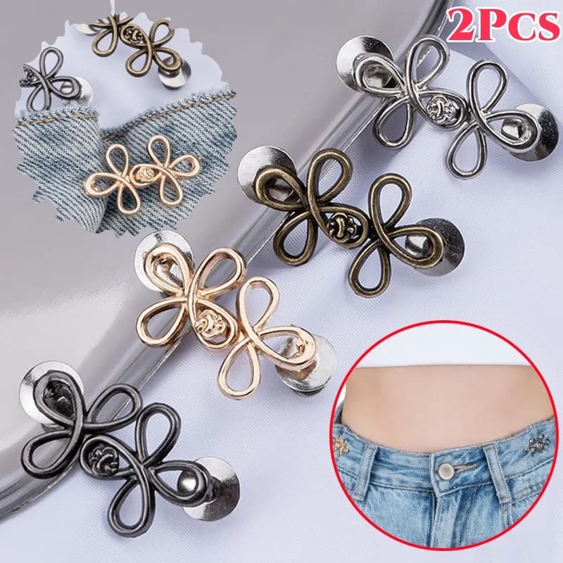 2Pcs Cute Four Leaf Clover Buckle Adjuster Waist Tightener Adjustable Waist Buckle Detachable Seamless Button For Pants Skirts