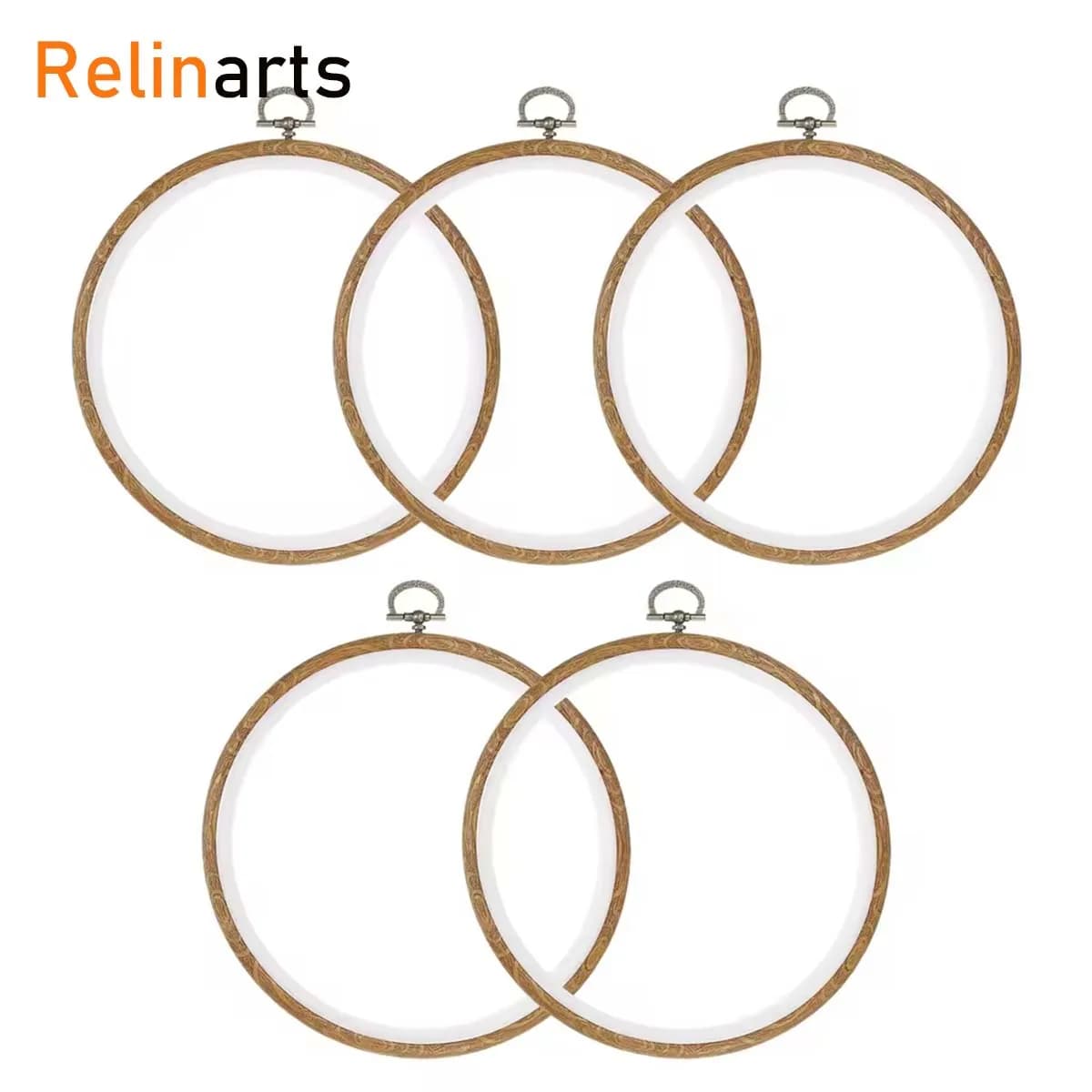 5Pcs Imitation Wood Embroidery Hoops Set 13.5/17/21/25cm Cross Stitch Ring Frames for DIY Embroidery Sewing Decor Crafts