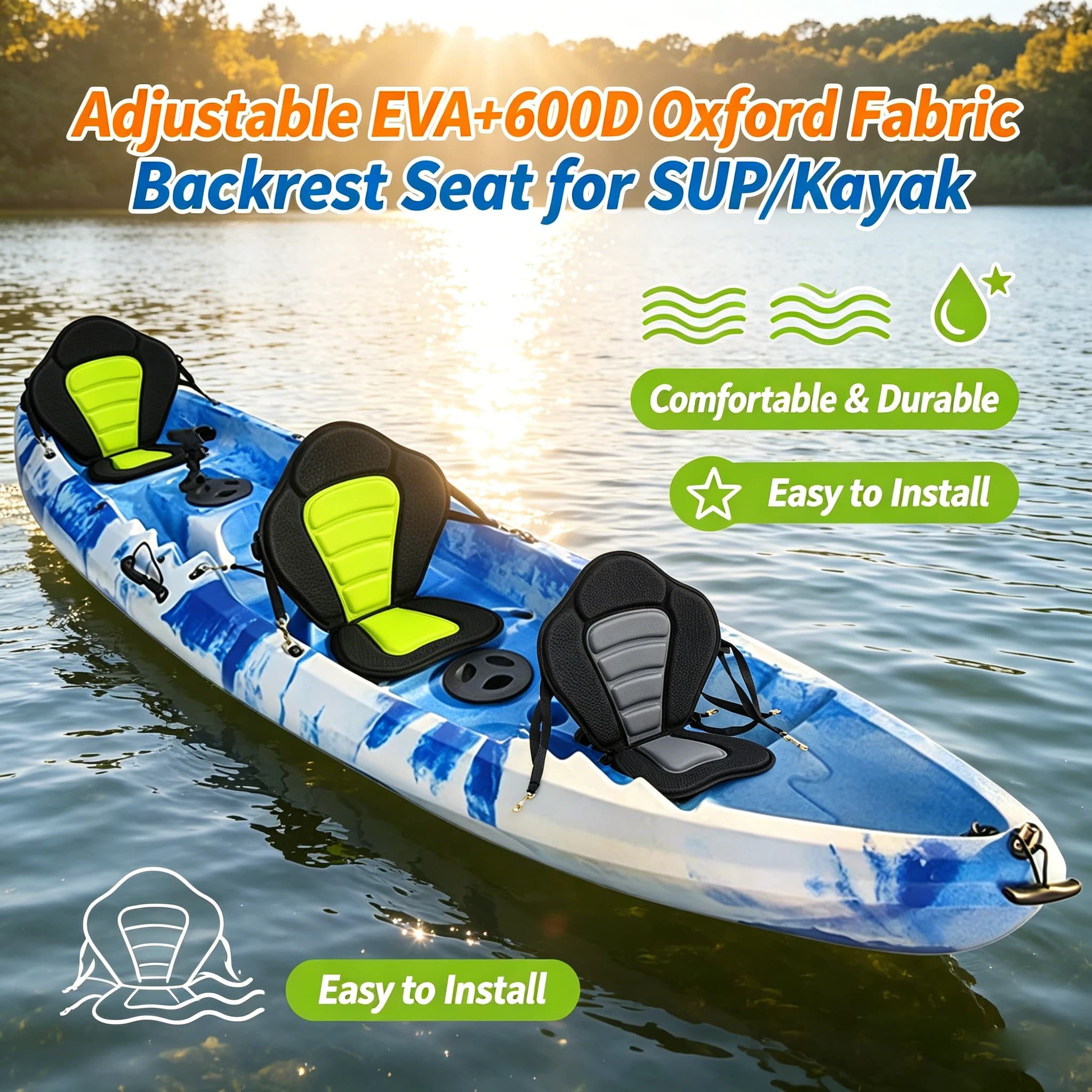 Portable Adjustable Padded Kayak Seat With Backrest For SUP Paddle Board Canoe Inflatable Boat Durable Water Sports Gear Accesso