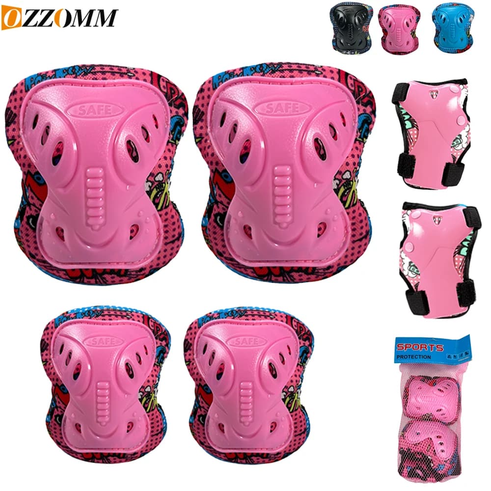 6 pezzi [Set di protezioni per bambini] Protezioni regolabili per ginocchia e gomiti, protezioni per polsi per ragazzi e ragazze, protezioni di sicurezza per skateboard, pattinaggio e corsa